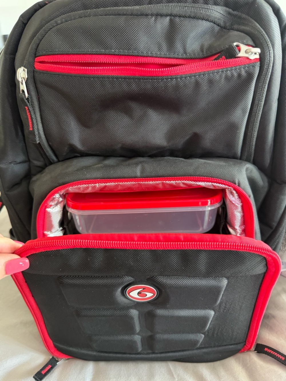 NWOT Black Six Pack Backpack with Red Trim and Padded